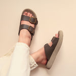 Load image into Gallery viewer, Leslie in Stone Gray (on beige sole)
